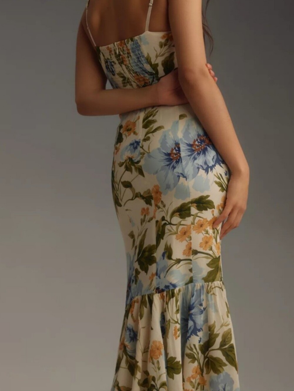 Reformation Cream Floral Maxi Dress with Blue & Olive Print - Picture 2 of 3